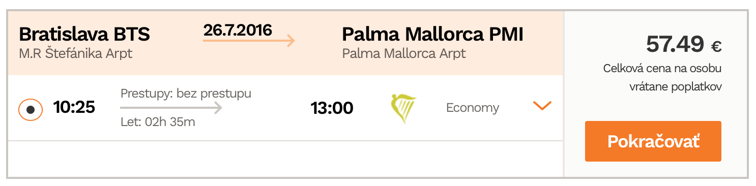 na Malorku iba za 118 eur