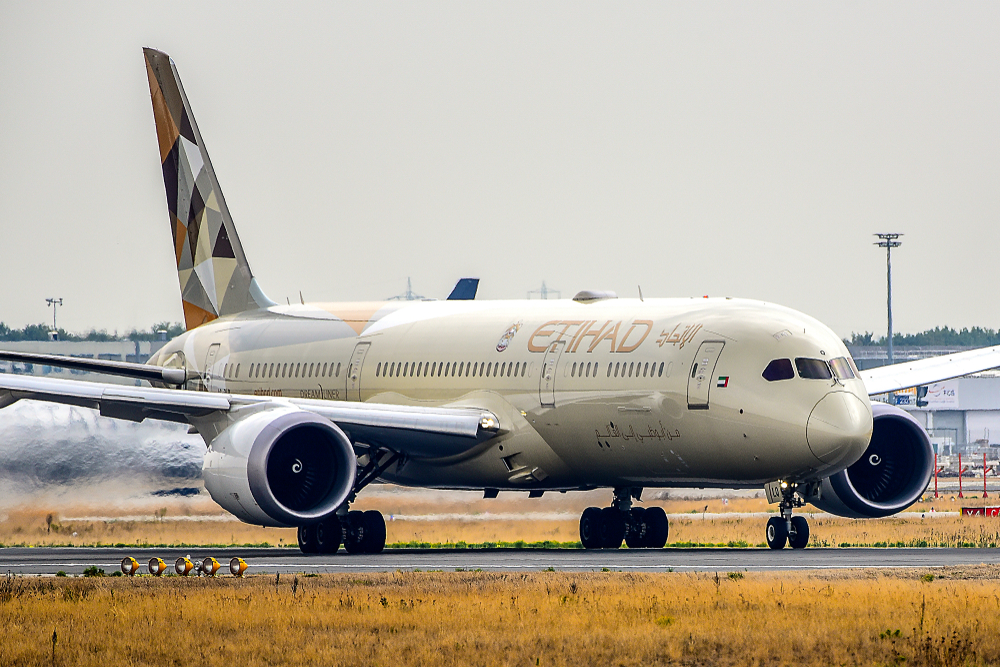 Frankfurt,germany-september,06,2018:etihad,Airways,Boeing,787. Etihad Airways budú lietať z Viedne do Abu Dhabi už každý deň!