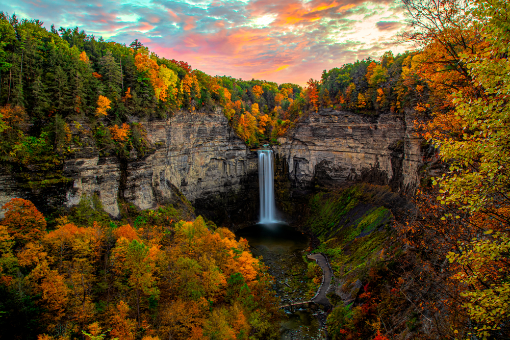 Taughannock,Falls,Sunset,In,Full,Fall,Colors new york finger lakes taughannock falls