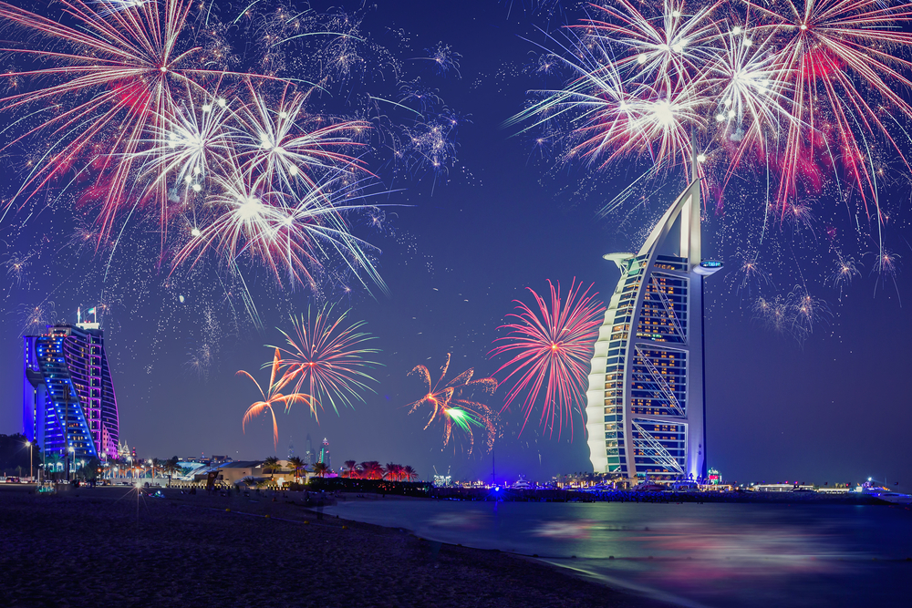Fireworks,In,Dubai,(united,Arab,Emirates),During,New,Year's,Celebration dubaj ohnostroj