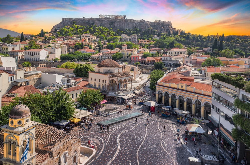 Athens,,Greece,Monastiraki,Square,At,Sunset. ateny