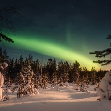 Northern,Lights,Over,Snowy,Forest,Outside,Of,Rovaniemi,,Lapland Z Prahy priamo do dedinky Santa Clausa. Nová linka vás zavedie do srdca fínskeho Laponska