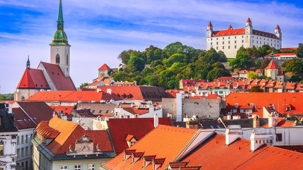 Bratislava,,Slovakia.,Panoramic,Rooftop,View,Of,The,Castle,,The,Cathedral bratislava